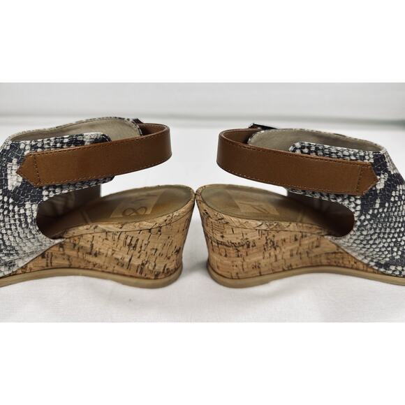 Dolce Vita dv8 Sandals Sz-7 Gray Snake Print Cork Wedge Strap Buckle Trendy - Picture 13 of 16